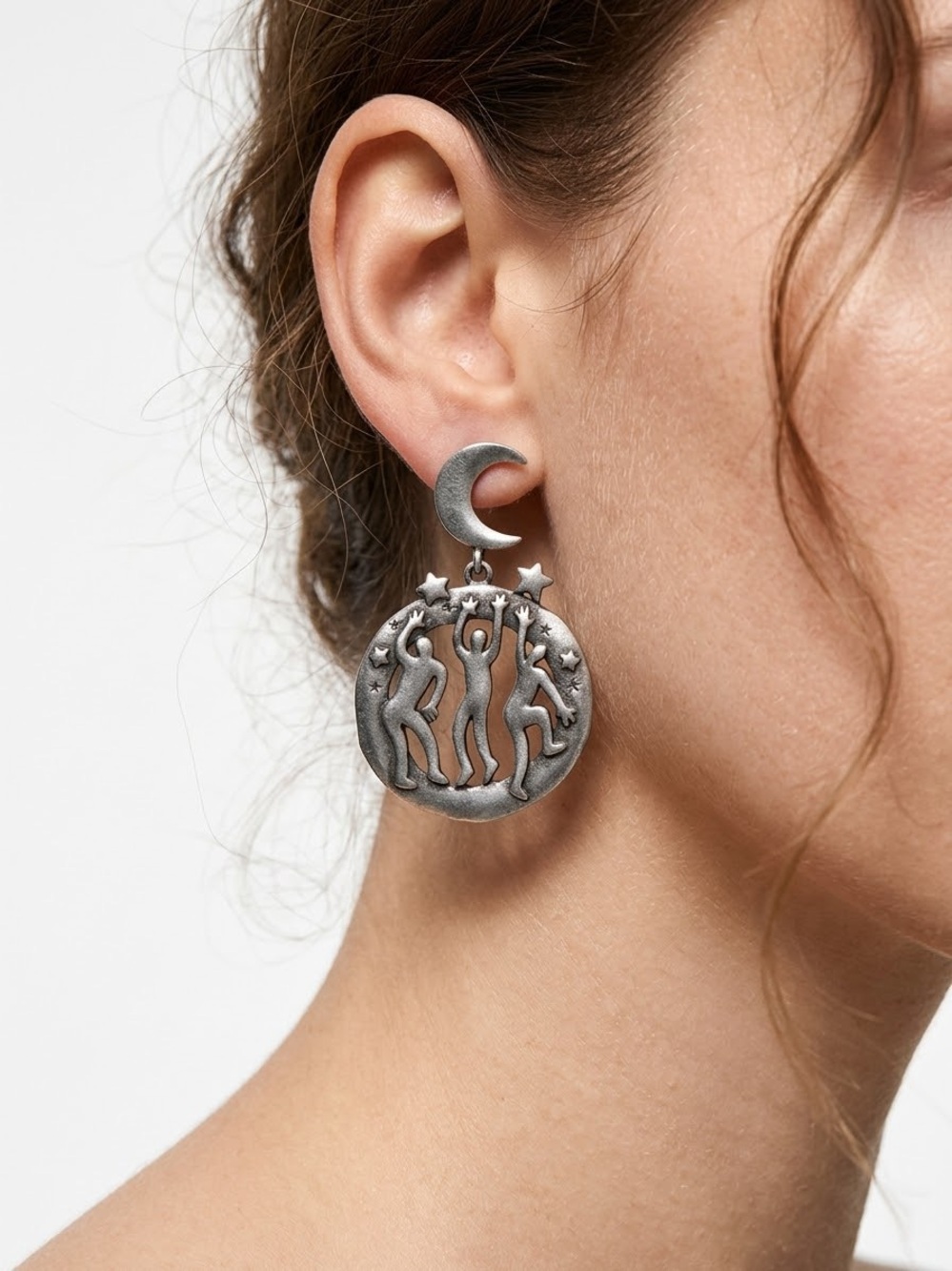 Jonette Jewelry Silver Moon & Dancing Figures Drop Earrings